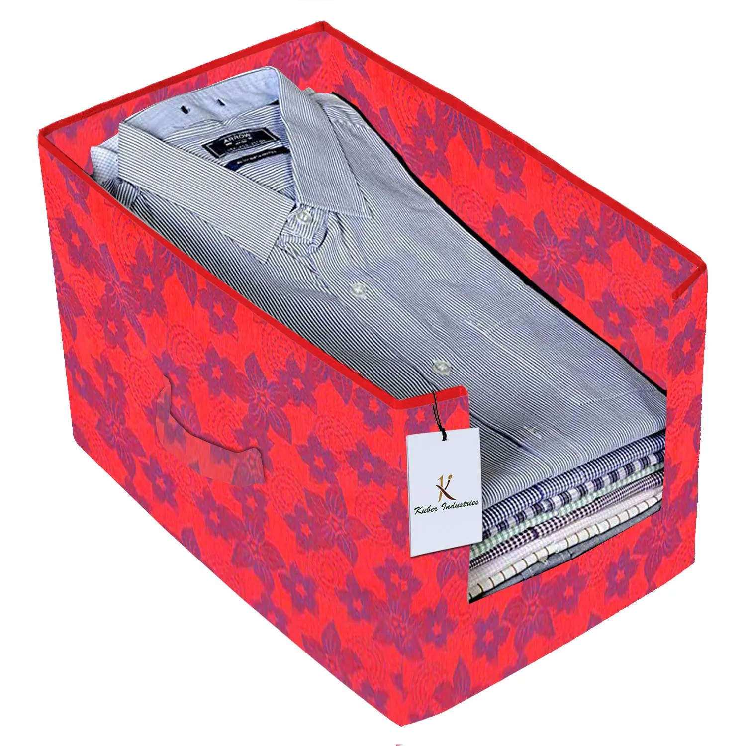 Kuber Industries Metallic Printed 6 Piece Non Woven Shirt Stacker Wardrobe Organizer Set, (Red, Golden & Brown) - CTKTC034981