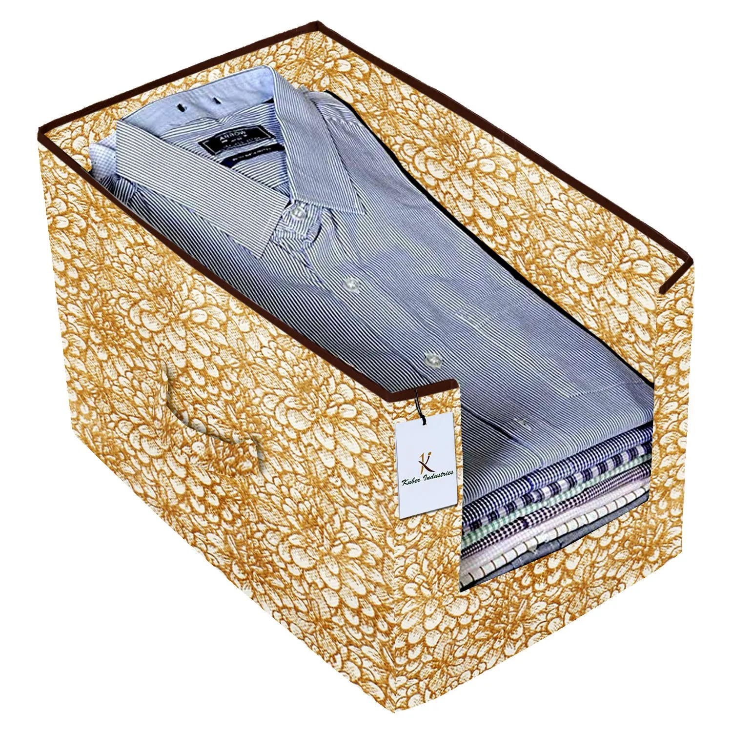Kuber Industries Metallic Printed 6 Piece Non Woven Shirt Stacker Wardrobe Organizer Set, (Red, Golden & Brown) - CTKTC034981