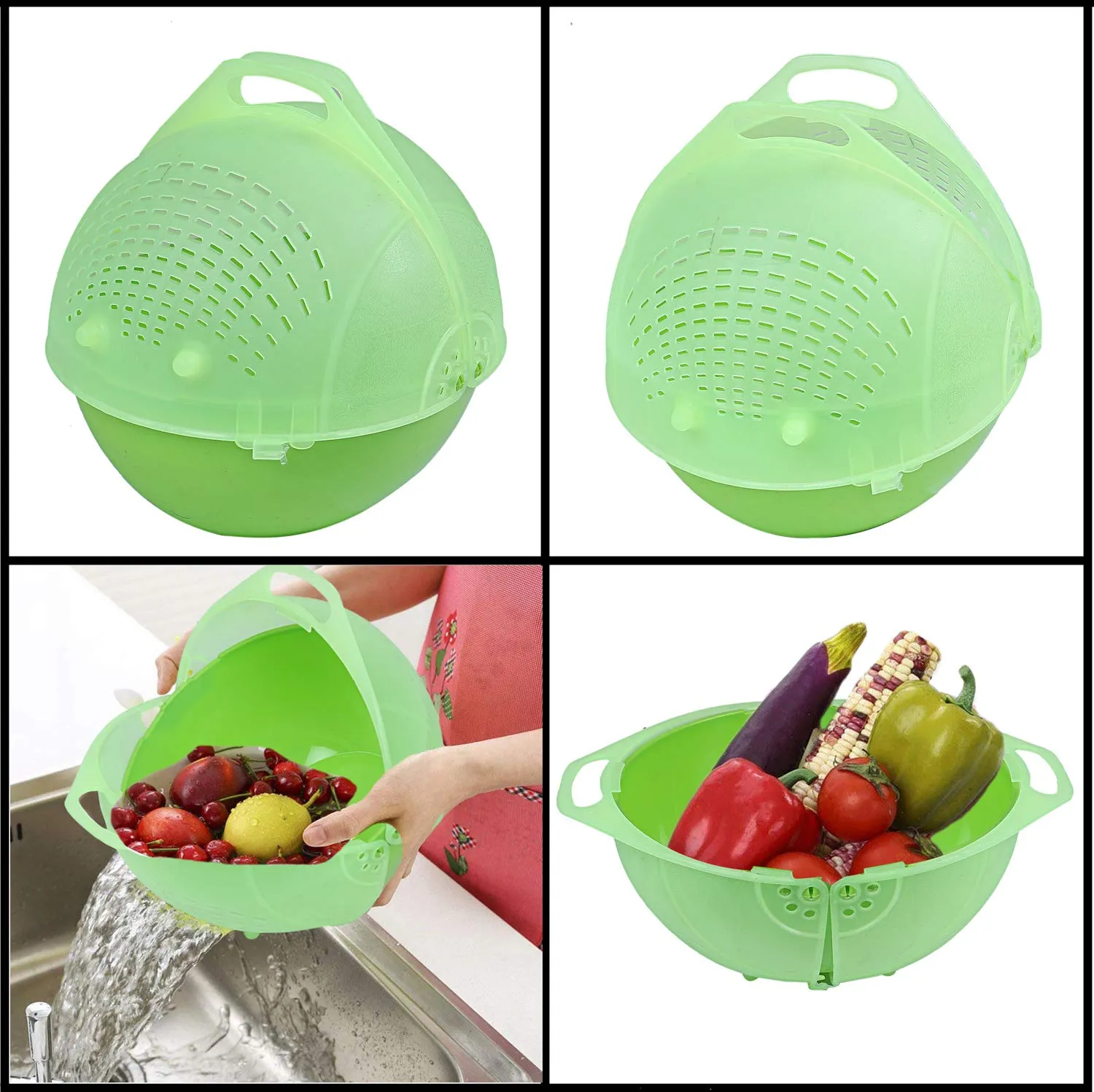 Kuber Industries Plastic 1 Piece Small Size Fruit Vegetable Washing Basket (Green) -CTKTC5970
