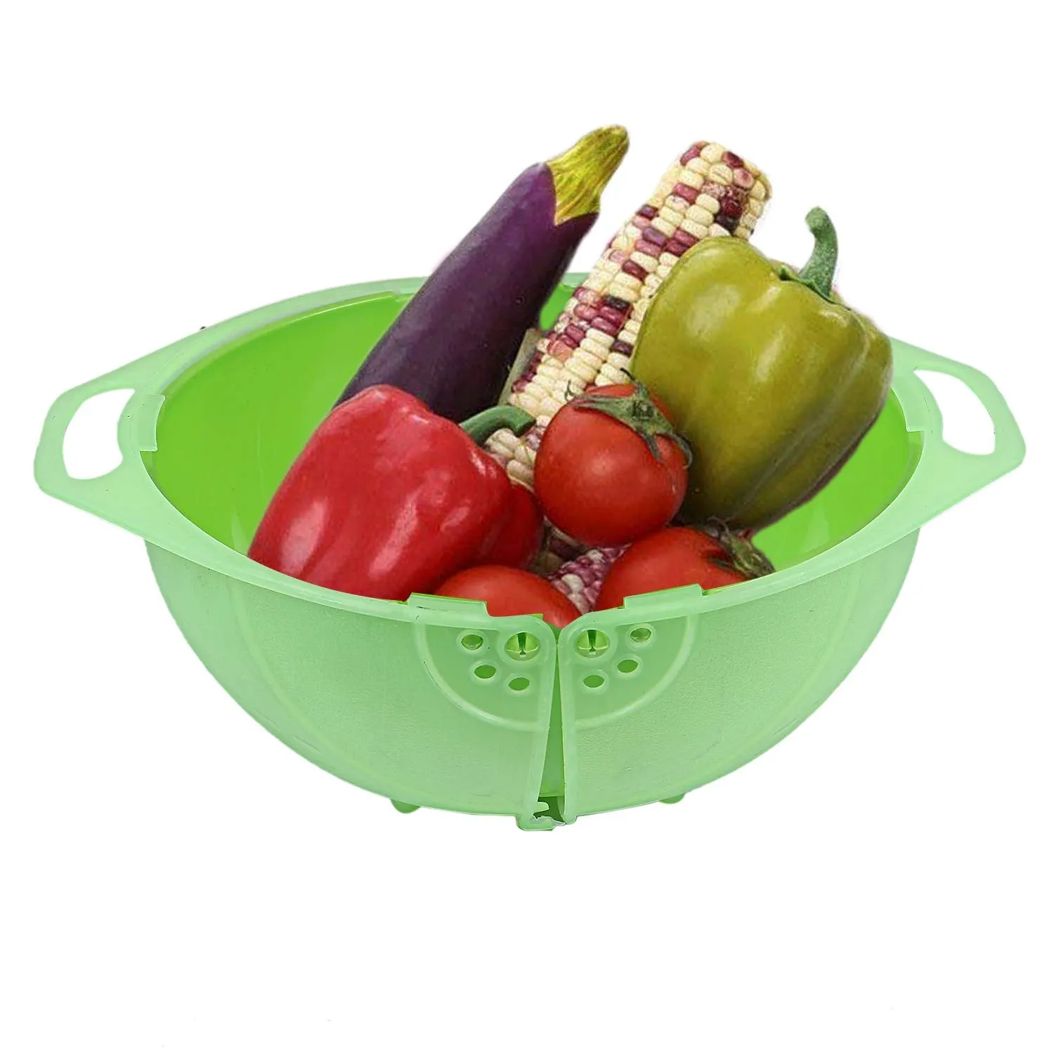 Kuber Industries Plastic 1 Piece Small Size Fruit Vegetable Washing Basket (Green) -CTKTC5970