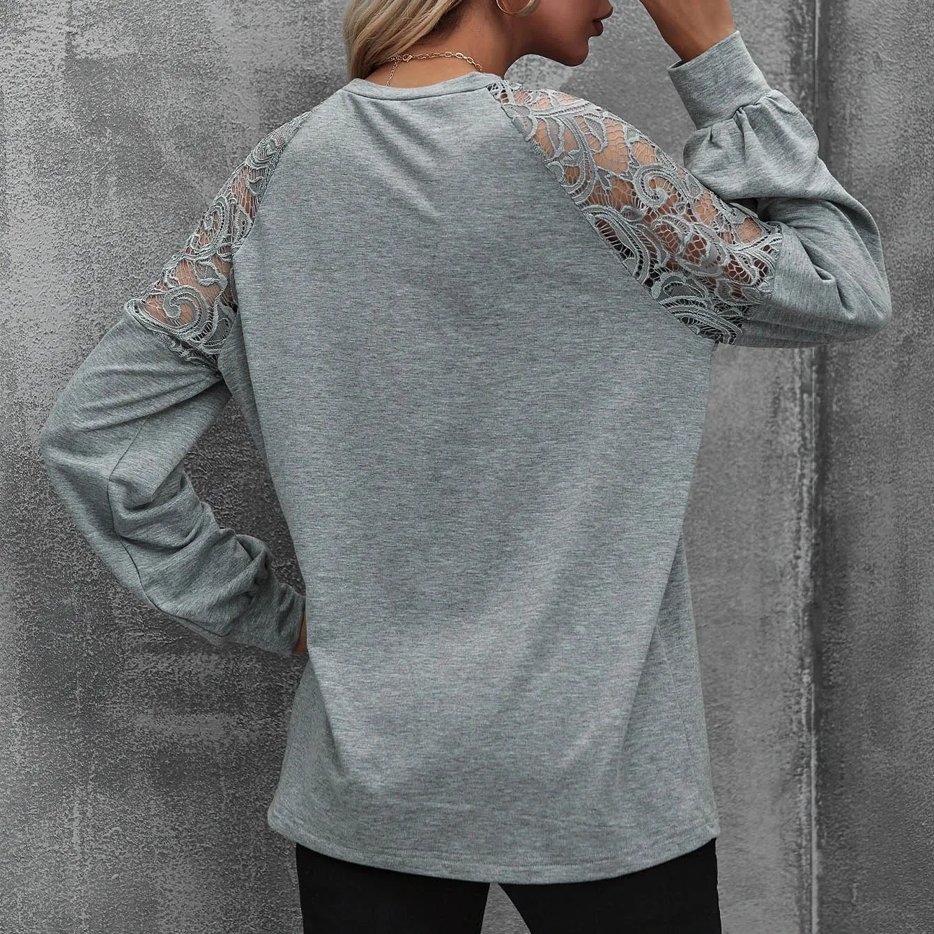 Lace Insert Raglan Sleeve Pullover