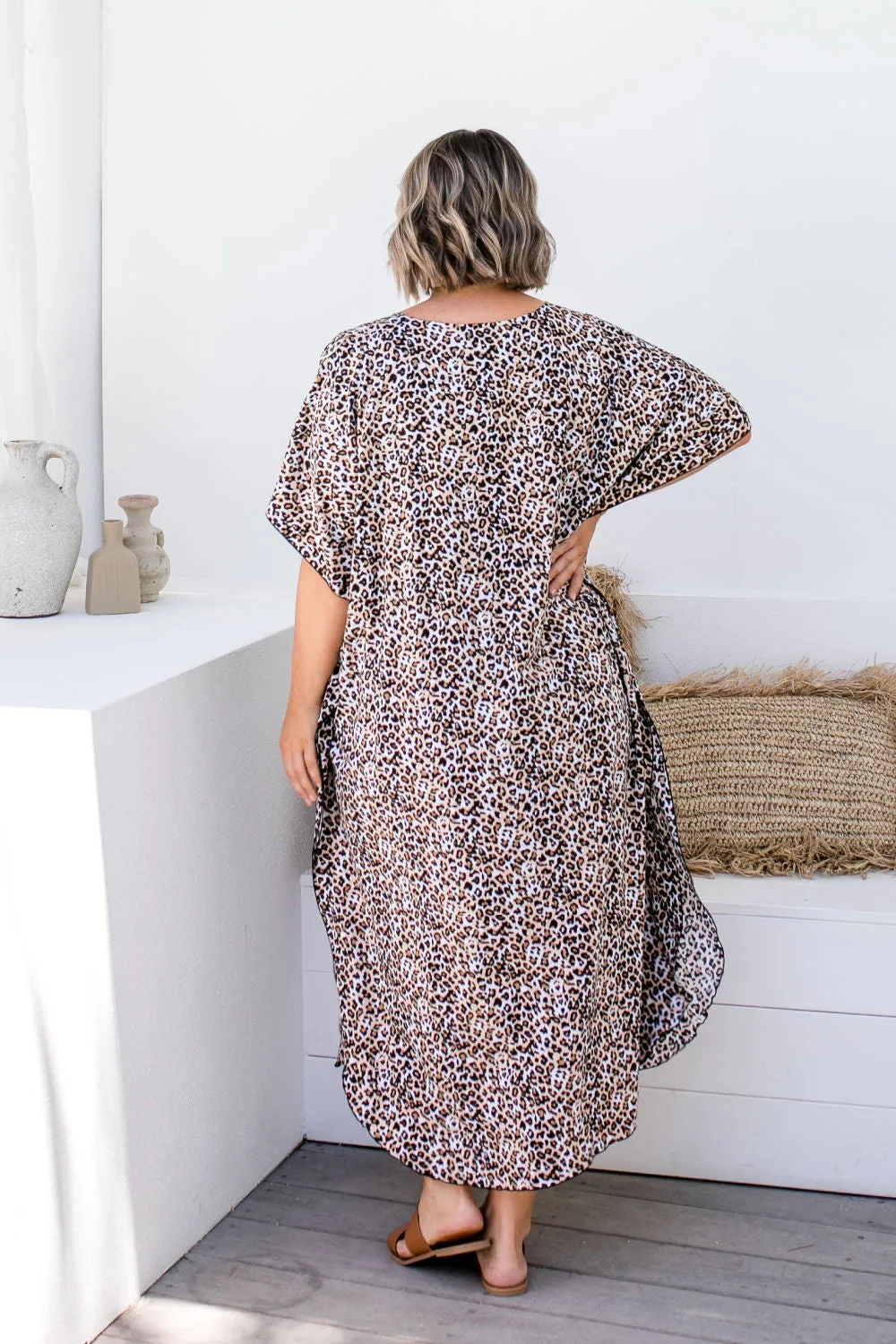 Long Kaftan Dress - Leopard Print