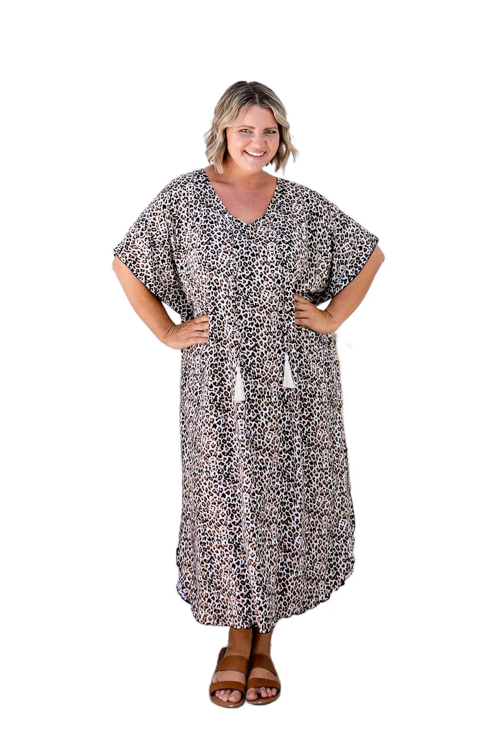 Long Kaftan Dress - Leopard Print