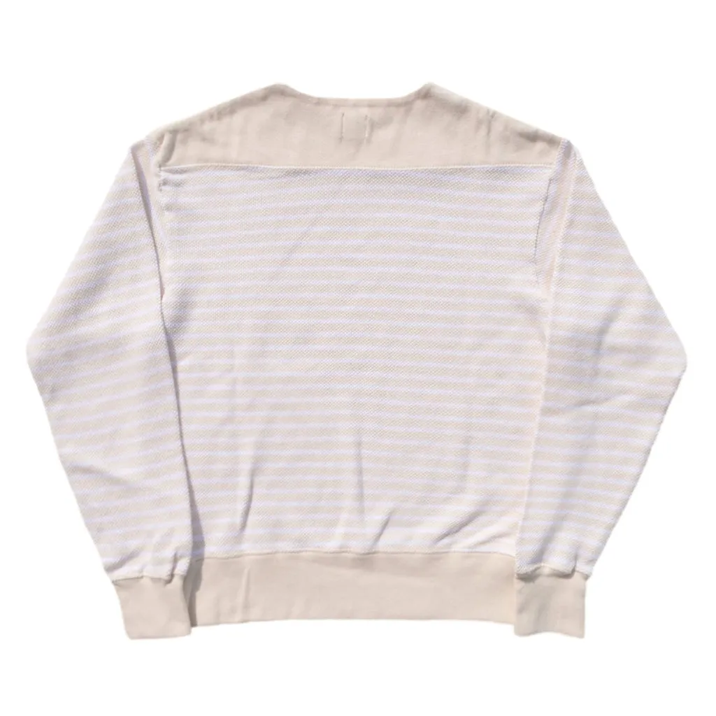 Loop & Weft Shadow Border Big Seed Stitch Knit Boatneck Pullover (Ivory)
