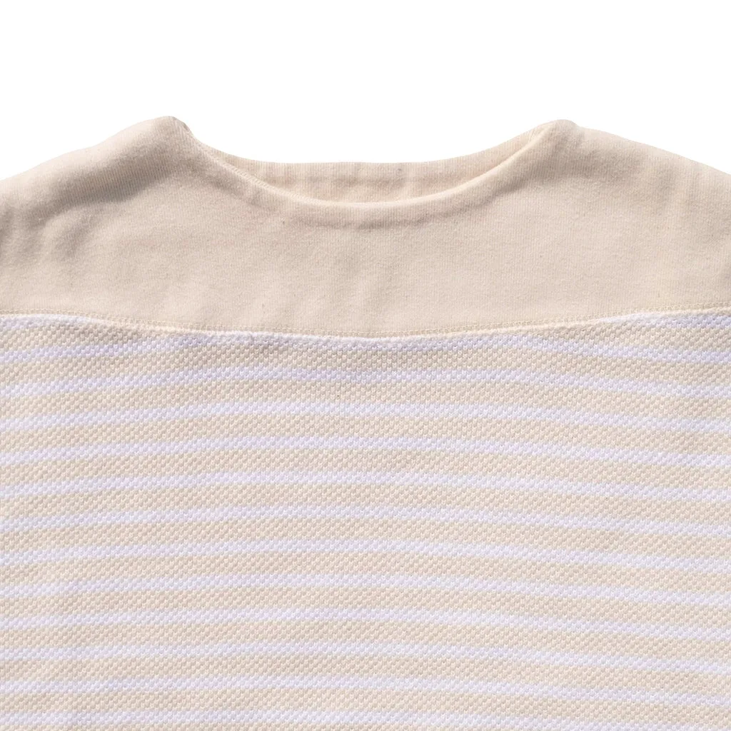 Loop & Weft Shadow Border Big Seed Stitch Knit Boatneck Pullover (Ivory)