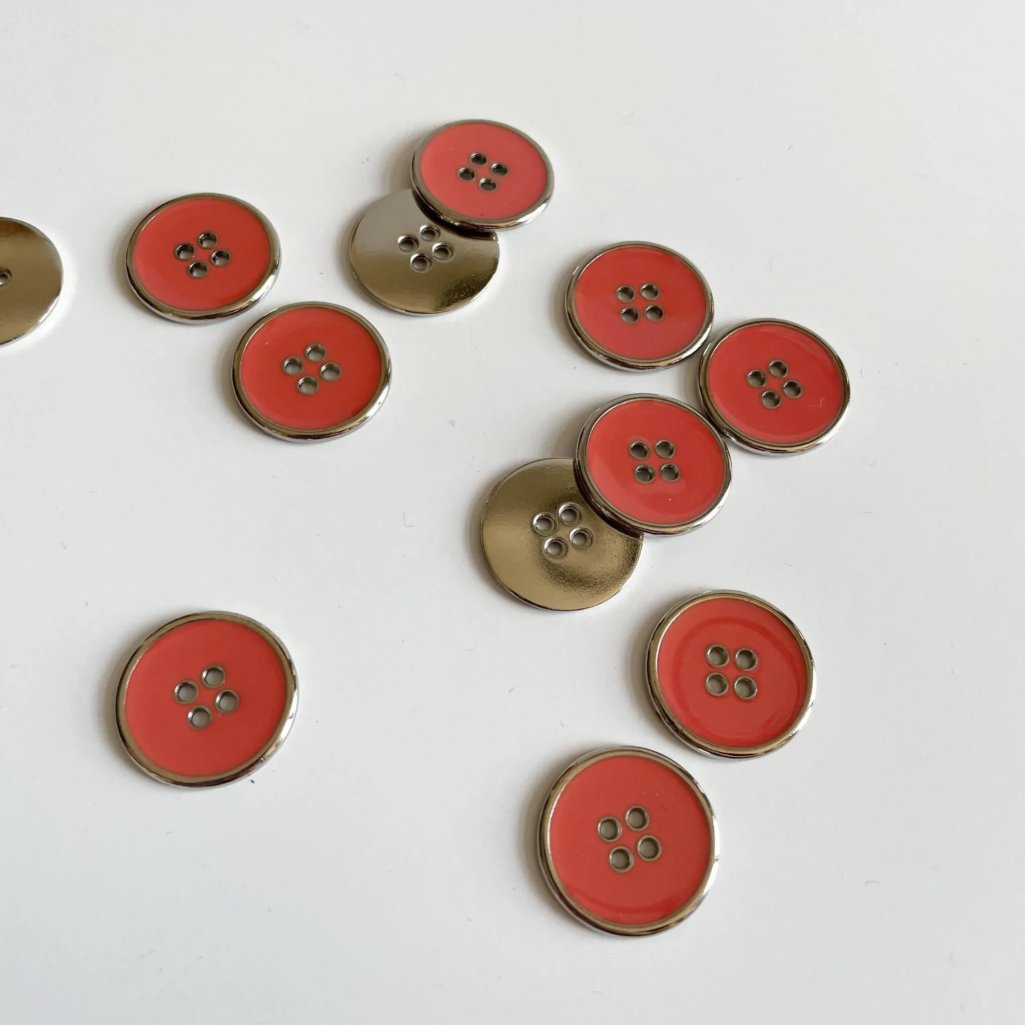 Metal Enamelled Button - Silver / Red