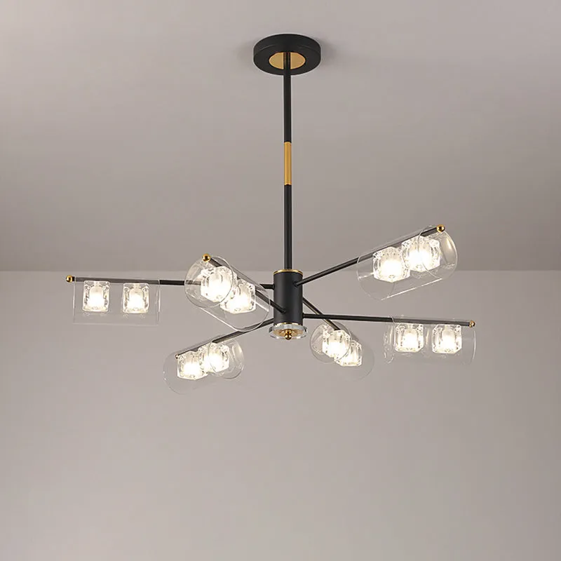 Modern Black Tube Pendant Lamp with 12 Clear Glass LED Lights - Stylish Ceiling Chandelier Kit