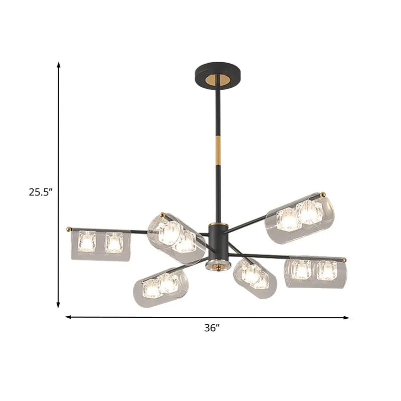 Modern Black Tube Pendant Lamp with 12 Clear Glass LED Lights - Stylish Ceiling Chandelier Kit