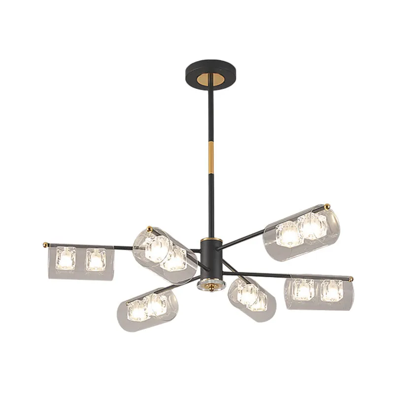 Modern Black Tube Pendant Lamp with 12 Clear Glass LED Lights - Stylish Ceiling Chandelier Kit
