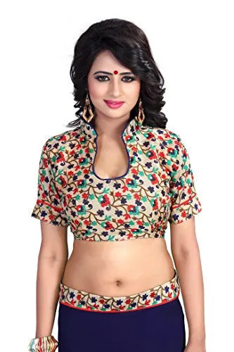 Oomph! Women's Chiffon Sarees Party Wear/Fancy Chiffon Sarees/Printed Chiffon Sarees - Indigo Blue &amp; Beige