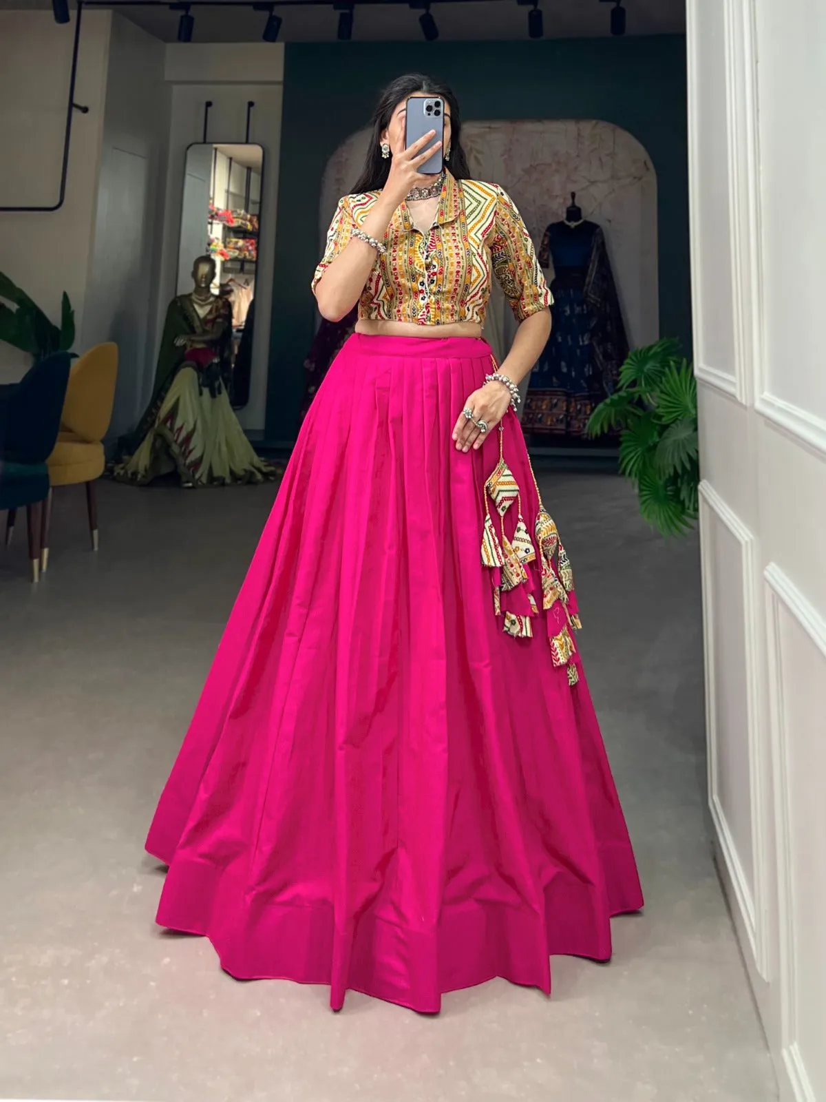Pink Cotton Lehenga Co-ord Set with Adjustable Blouse