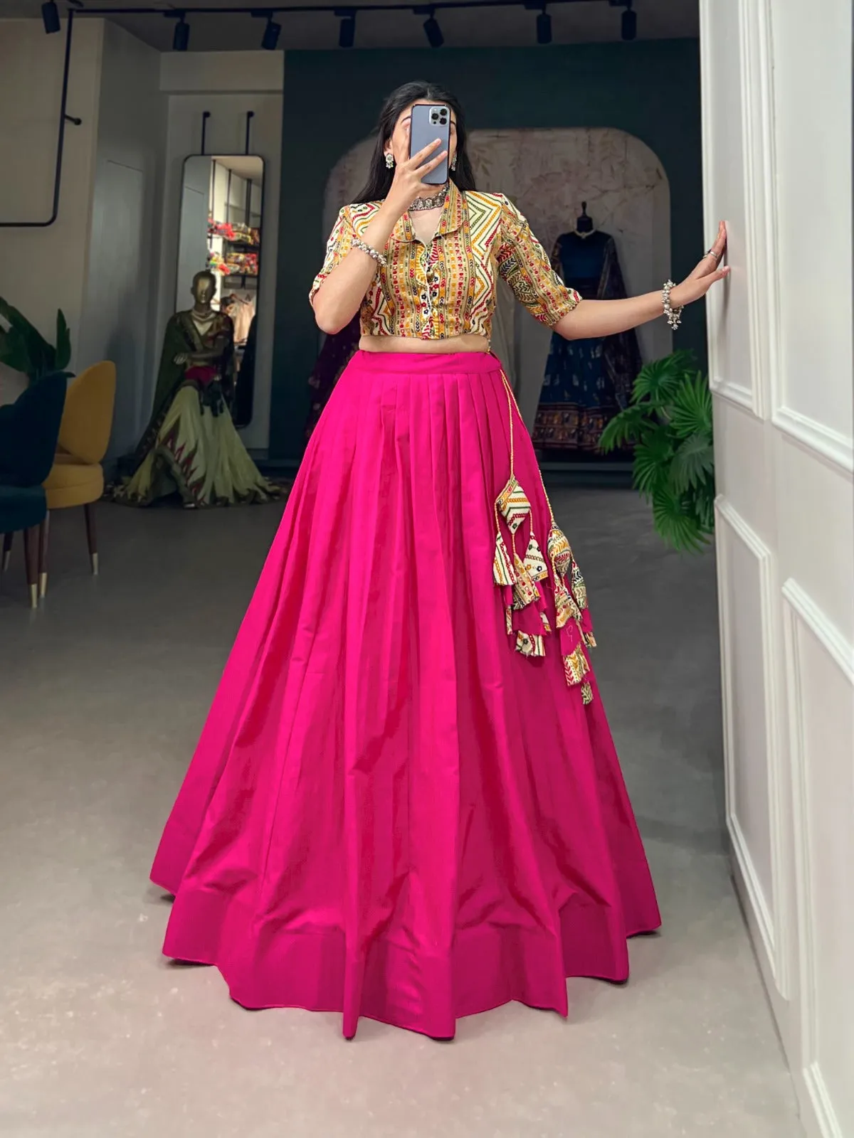 Pink Cotton Lehenga Co-ord Set with Adjustable Blouse