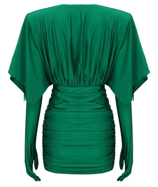 Pre Order:  Deep V Mini Dress with Gloves