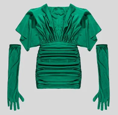 Pre Order:  Deep V Mini Dress with Gloves