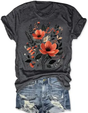 Savarana Women Vintage Flower Shirts Boho Wildflower T-Shirt Funny Nature Cottage Core Floral Short Sleeve Tops