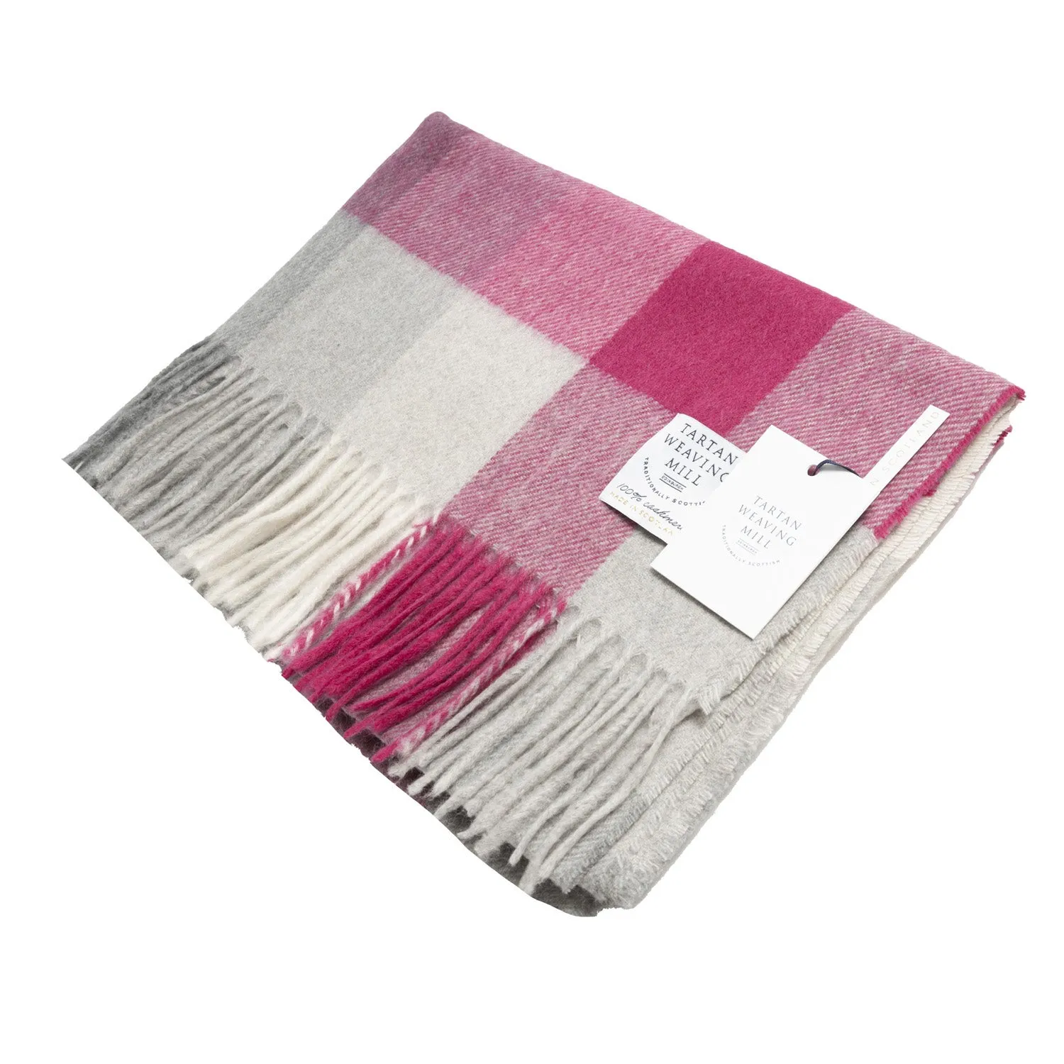 Scottish 100% Cashmere Stole  Cubes Pink