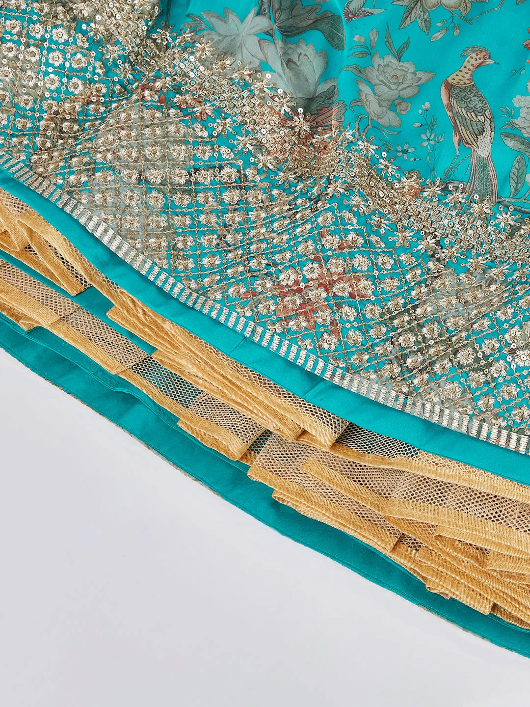 Sea green colour Organza Floral design digital print Semi-Stitched Lehenga choli & Dupatta