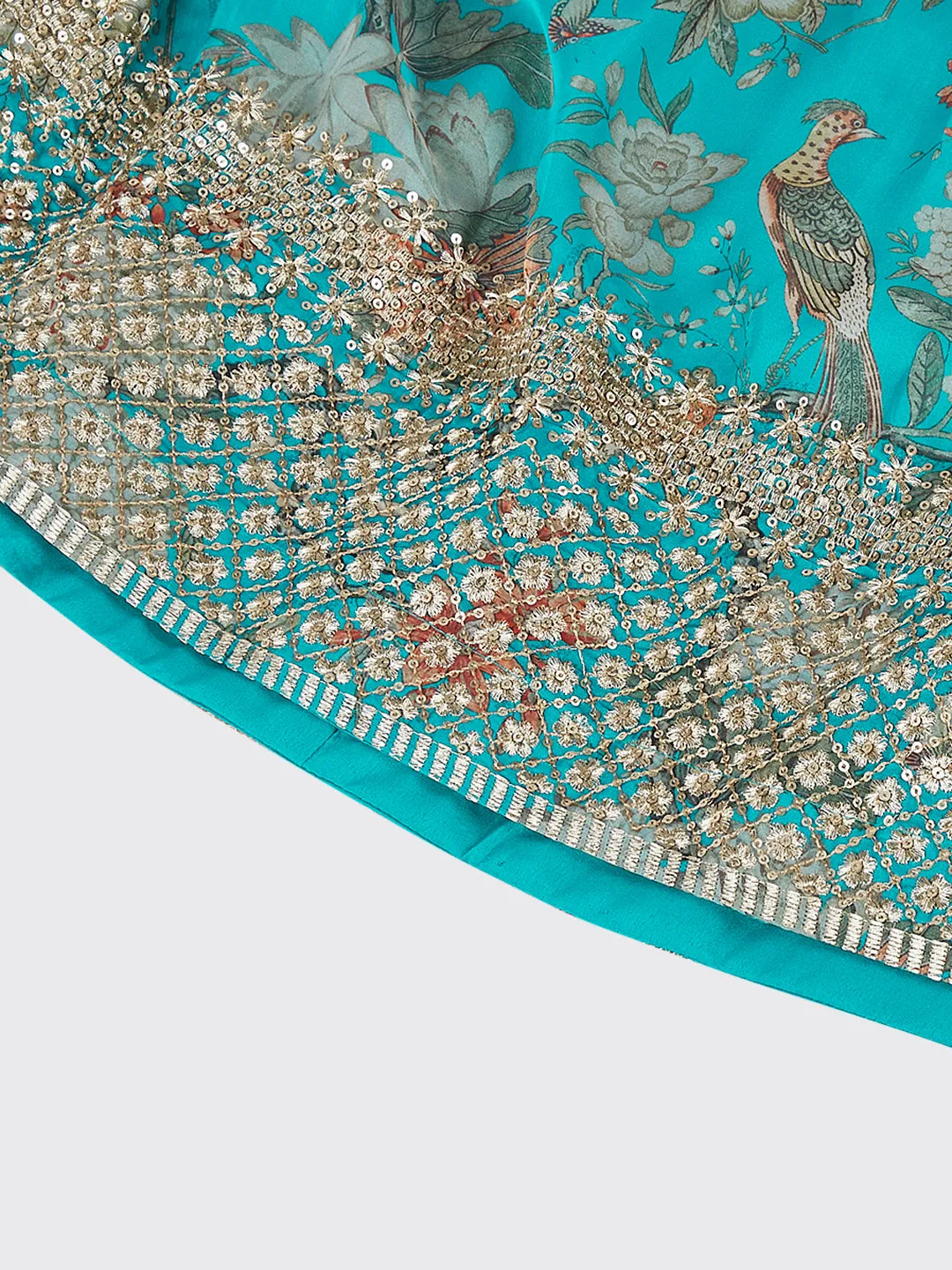Sea green colour Organza Floral design digital print Semi-Stitched Lehenga choli & Dupatta