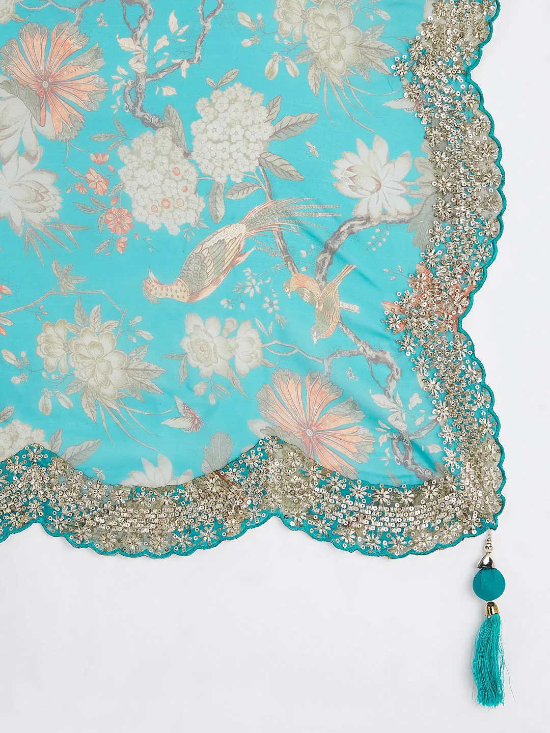 Sea green colour Organza Floral design digital print Semi-Stitched Lehenga choli & Dupatta