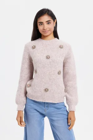 Senior Girls Pink Floral Embroidered Pullover