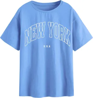SOLY HUX Women's Graphic Oversized Tees Letter Print Summer Tops Vintage Half Sleeve Loose Casual T Shirts