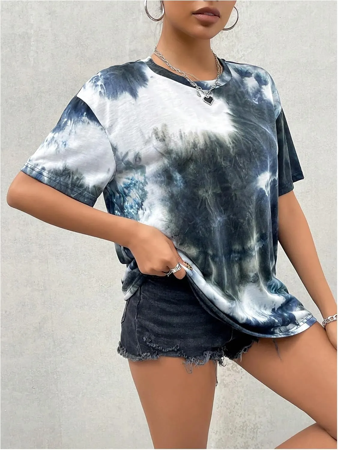 SOLY HUX Women's Tie Dye Shirt Short Sleeve Round Neck Tees Casual T Shirts Summer Tops