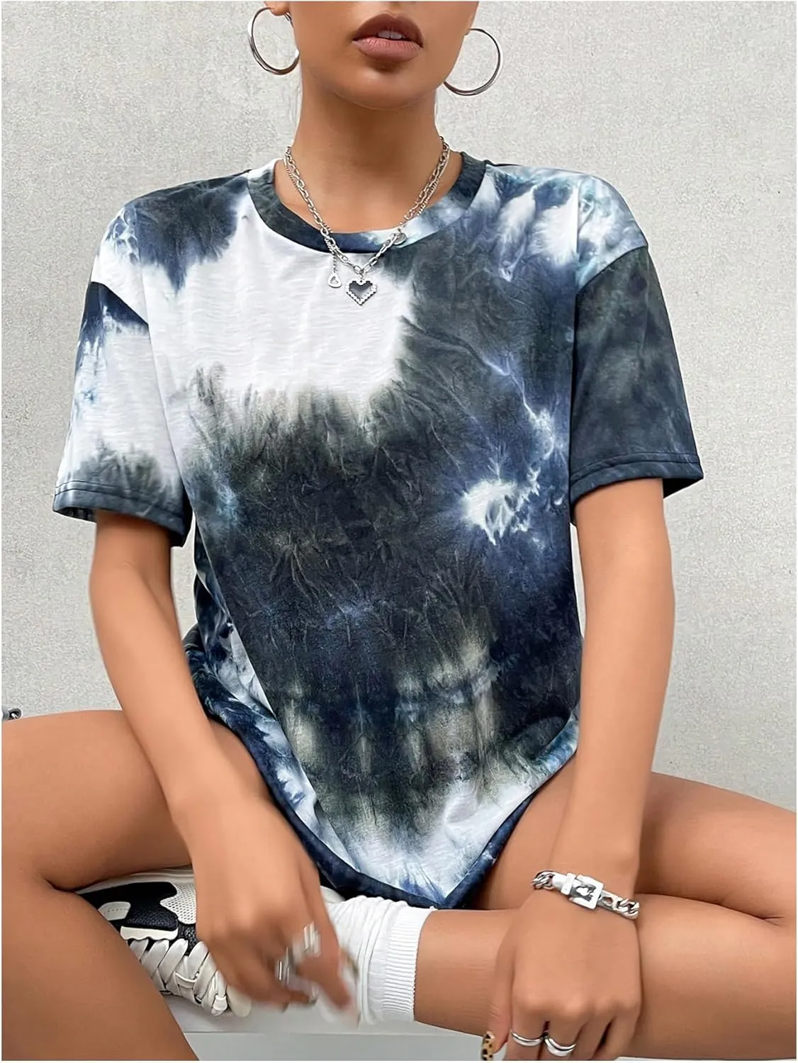 SOLY HUX Women's Tie Dye Shirt Short Sleeve Round Neck Tees Casual T Shirts Summer Tops