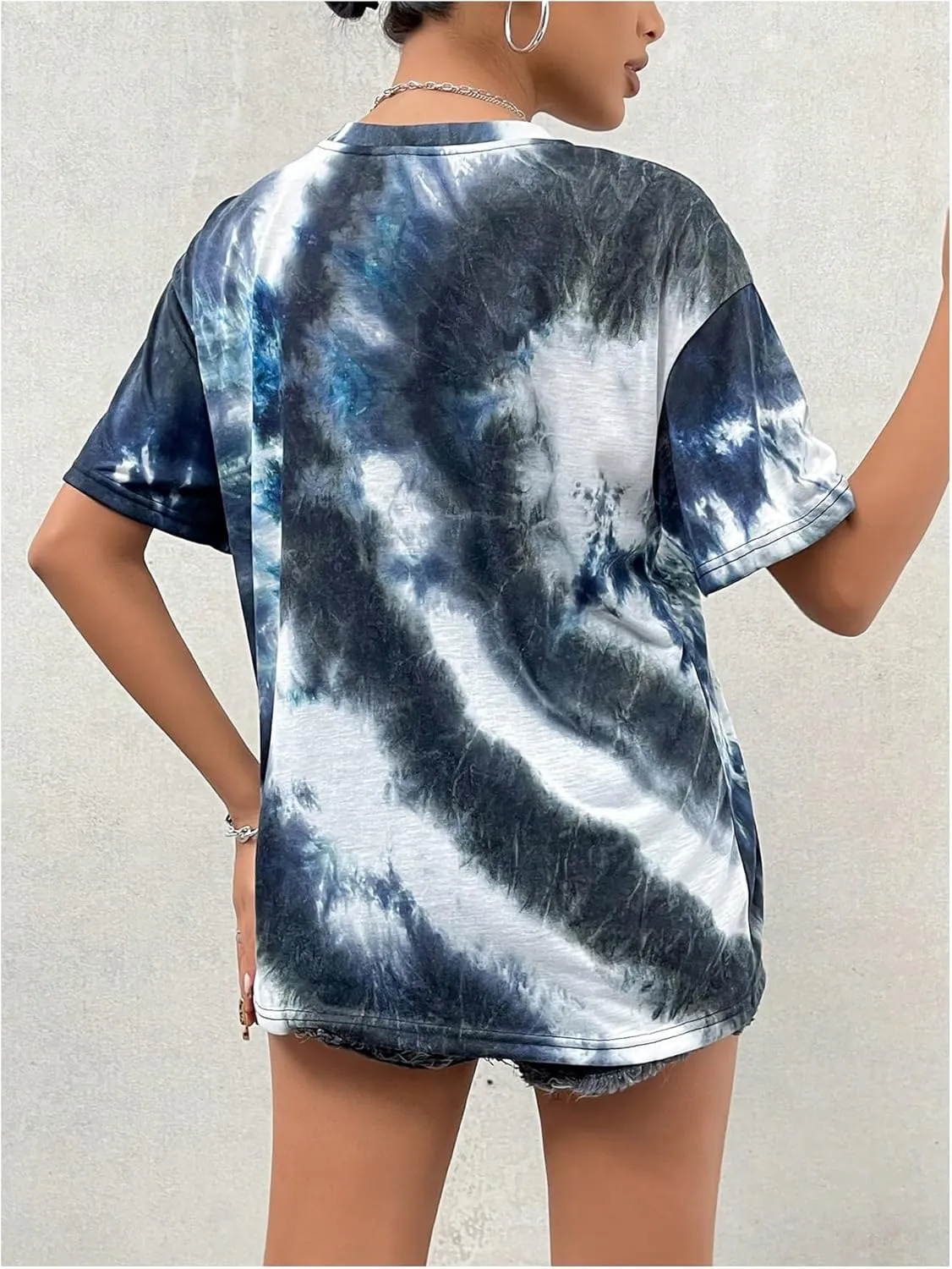 SOLY HUX Women's Tie Dye Shirt Short Sleeve Round Neck Tees Casual T Shirts Summer Tops