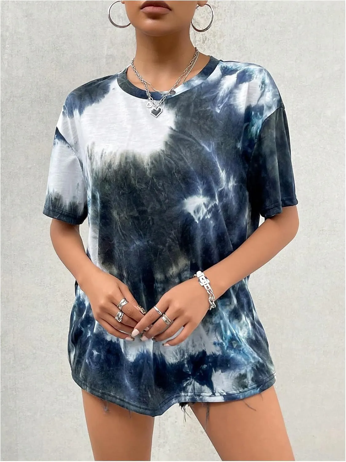 SOLY HUX Women's Tie Dye Shirt Short Sleeve Round Neck Tees Casual T Shirts Summer Tops