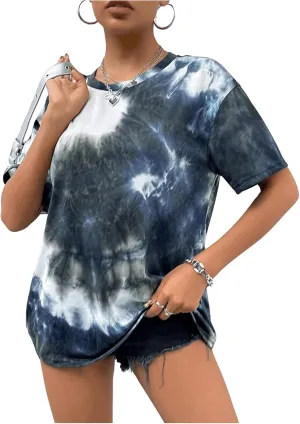 SOLY HUX Women's Tie Dye Shirt Short Sleeve Round Neck Tees Casual T Shirts Summer Tops