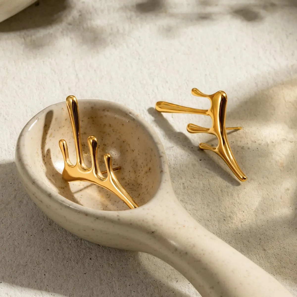 Statement Melting Mixmatch 18K Gold Plated Liquid Drip Ear Stud Earrings for Women, Irregular Water Drop Modern Trendy Earrings, Sterling Silver Post Dripping Unique Aesthetic Cool Jewelry