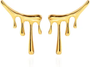Statement Melting Mixmatch 18K Gold Plated Liquid Drip Ear Stud Earrings for Women, Irregular Water Drop Modern Trendy Earrings, Sterling Silver Post Dripping Unique Aesthetic Cool Jewelry