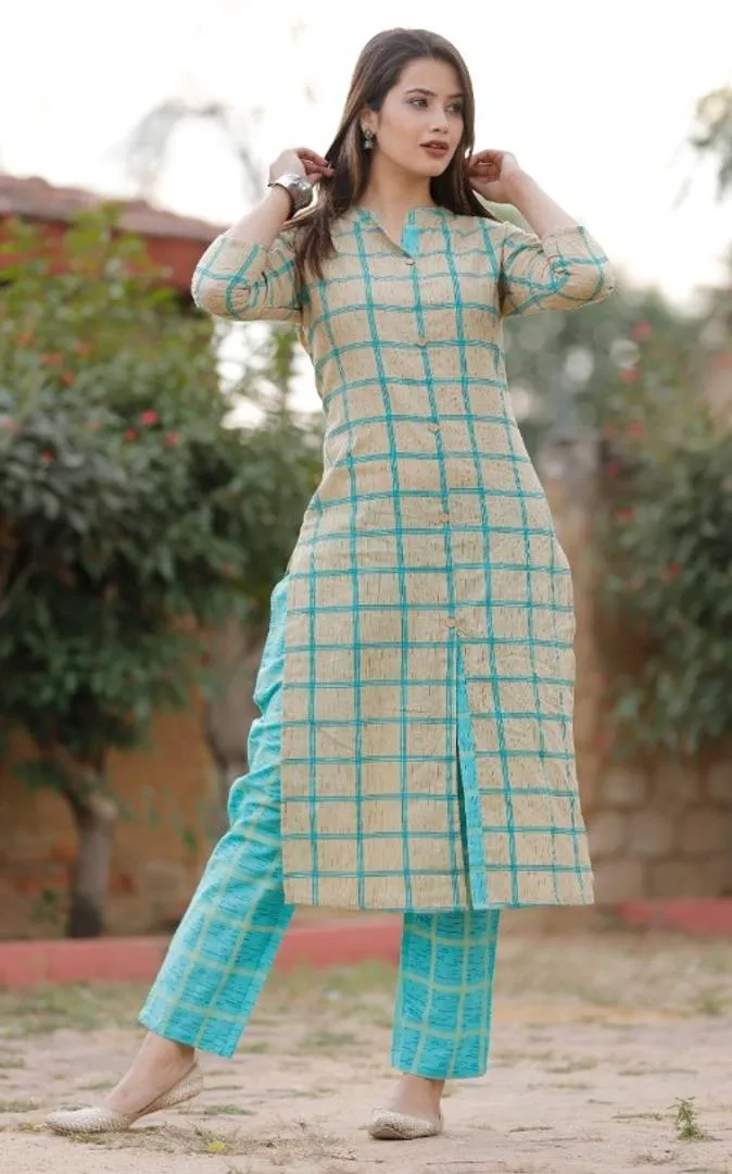 Stylish Cotton Printed Women's Kurti  Palazzo Set