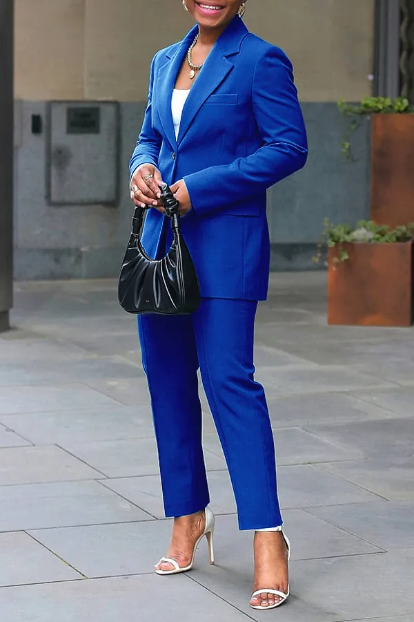 Stylish Lapel Neck Pocket Blazer Set