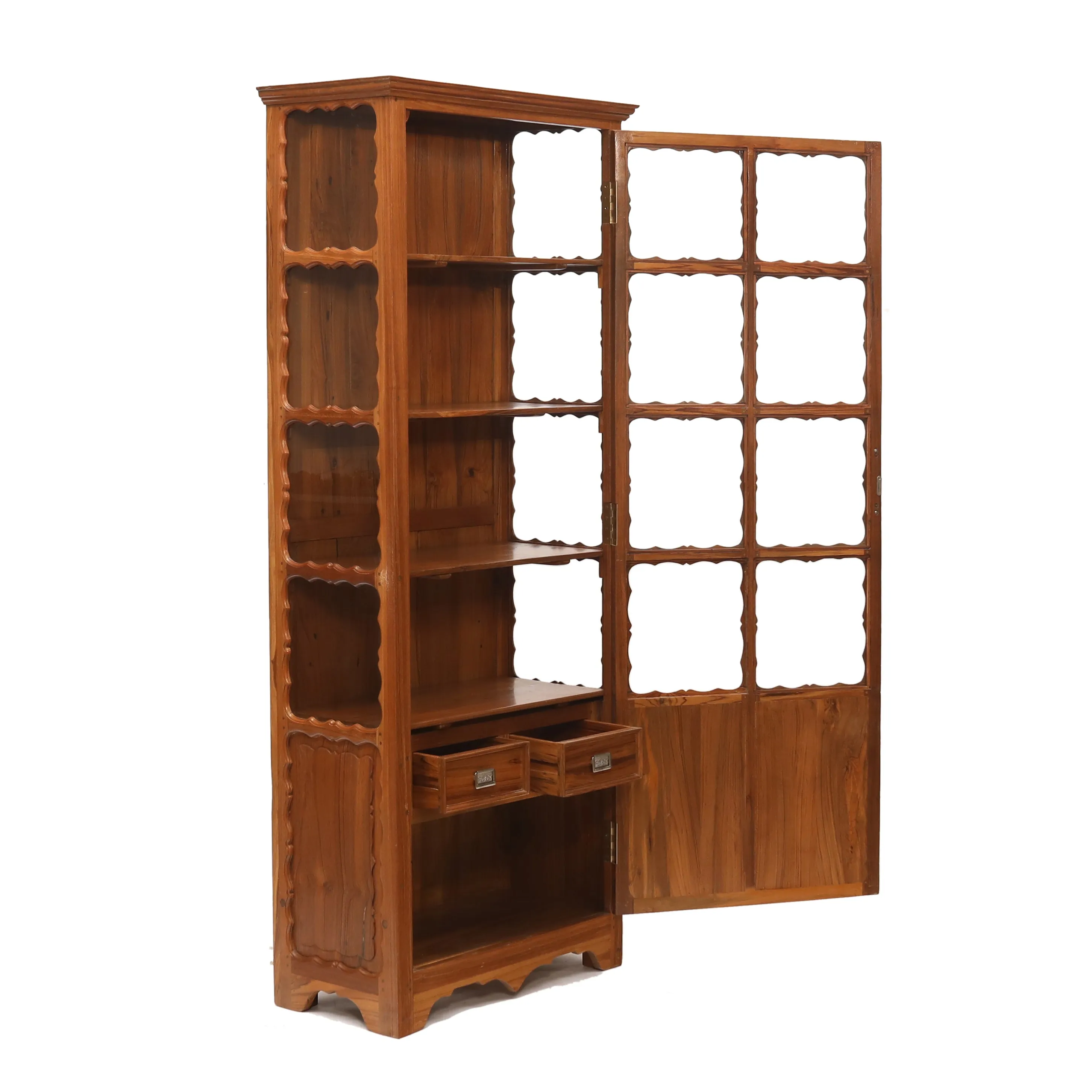 Traditional Glass Teak Display Cabinet