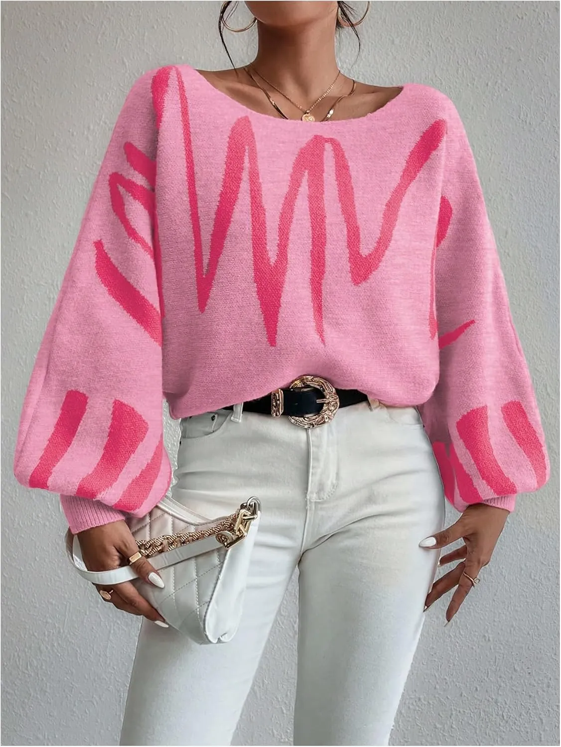 Verdusa Women's Off The Shoulder Sweater Oversized Long Lantern Sleeve Pullovers Trendy Knit Tops