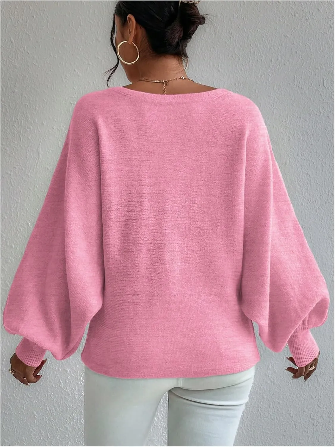 Verdusa Women's Off The Shoulder Sweater Oversized Long Lantern Sleeve Pullovers Trendy Knit Tops