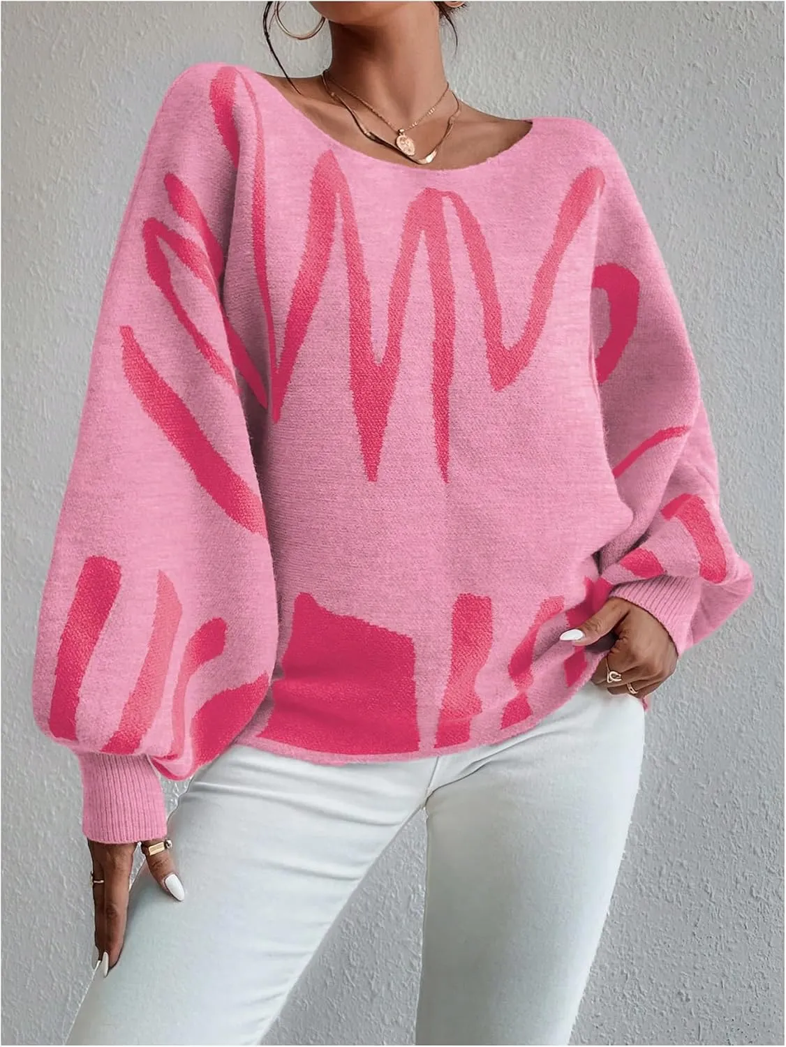 Verdusa Women's Off The Shoulder Sweater Oversized Long Lantern Sleeve Pullovers Trendy Knit Tops