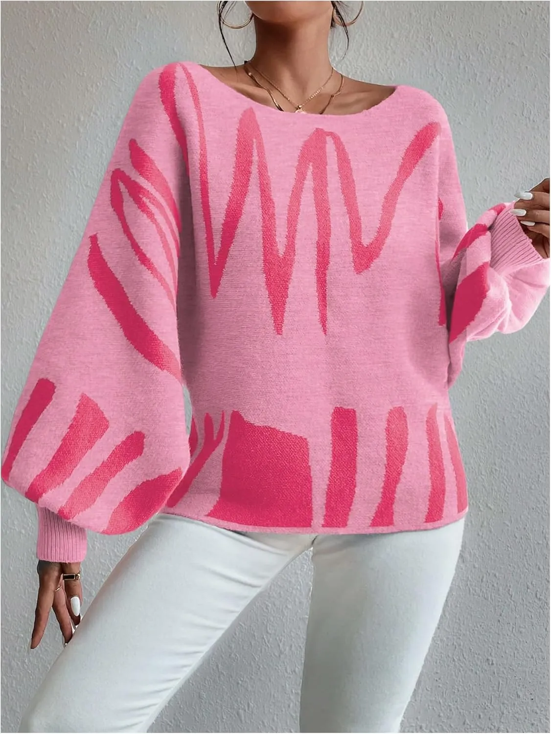 Verdusa Women's Off The Shoulder Sweater Oversized Long Lantern Sleeve Pullovers Trendy Knit Tops