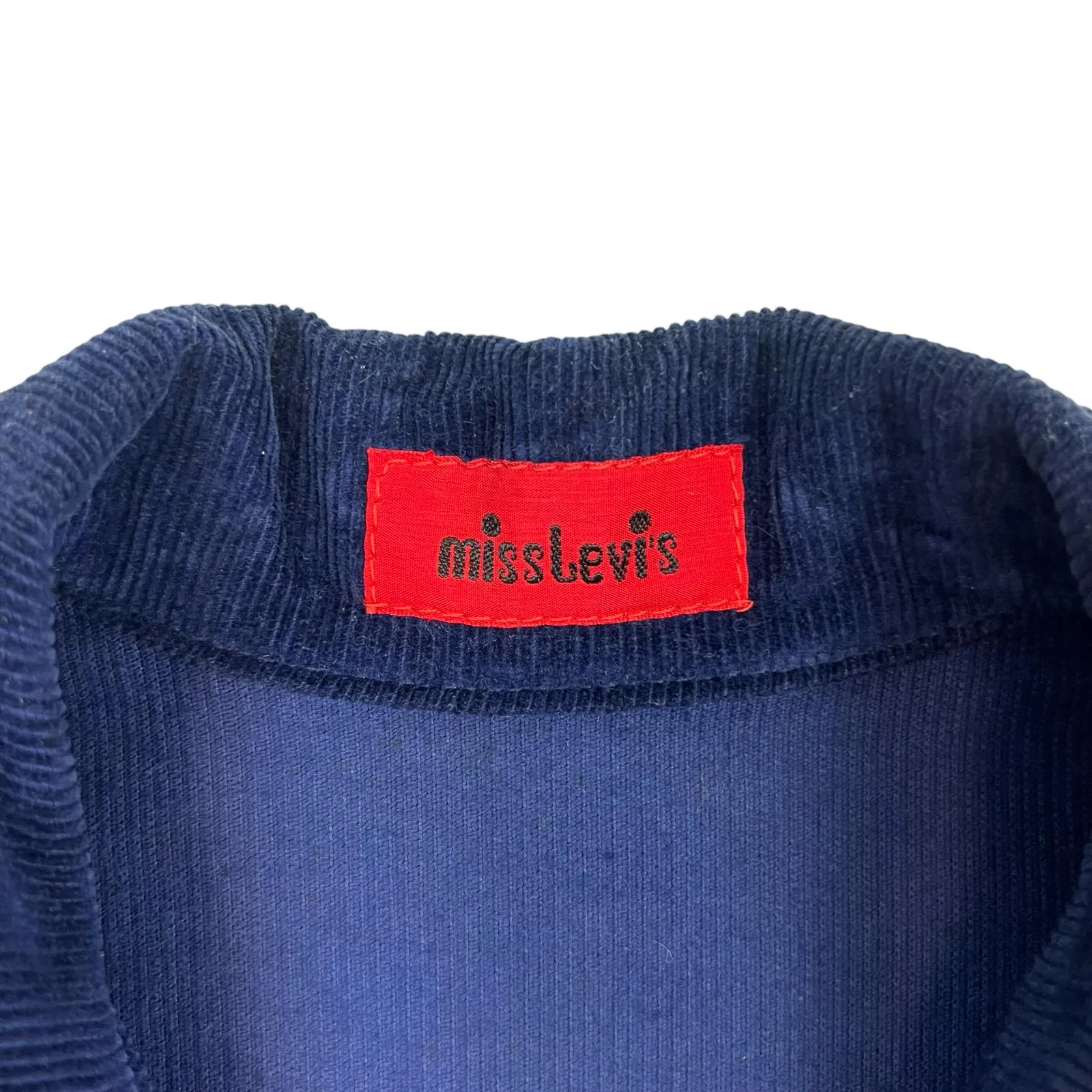VTG 1970s MISS LEVIS BIG E BLACK/GOLD TAB CORDUROY SHIRT LARGE COLLARS 34” CHEST