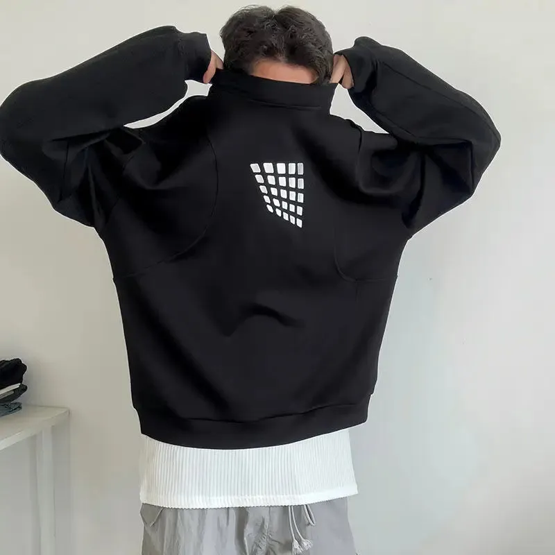 WIAOFELLAS -  Autumn Winter Printed Stand-collar Long-sleeved Sweatshirt Men's Casual Loose High Street Pullovers Men Top Male Clothes