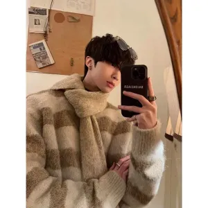 Wiaofellas  -  fall outfits men Men's Knitted Light Luxury Pullovers Sweater Casual Printed Vintage Loose O Neck Solid Color Long Sleeve Autumn Clothing