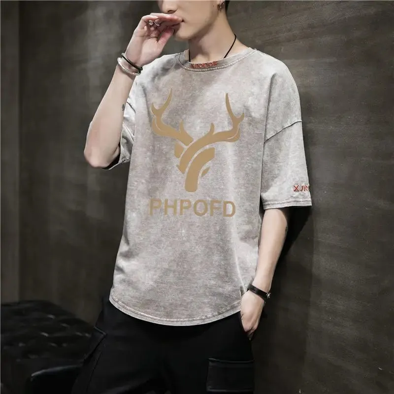 Wiaofellas  -  Fashion O-Neck Spliced Korean Printed T-Shirt Men's Clothing Spring New Casual Pullovers Tops Loose All-match Tee Shirt