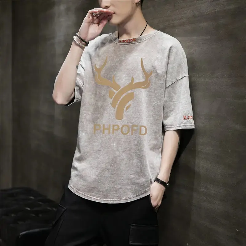 Wiaofellas  -  Fashion O-Neck Spliced Korean Printed T-Shirt Men's Clothing Spring New Casual Pullovers Tops Loose All-match Tee Shirt