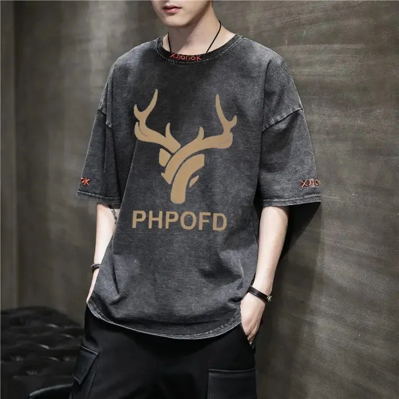 Wiaofellas  -  Fashion O-Neck Spliced Korean Printed T-Shirt Men's Clothing Spring New Casual Pullovers Tops Loose All-match Tee Shirt