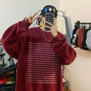Wiaofellas  -  Loose Retro Hoodies Round Neck Sweatshirt Men's Korean Version Printed Letter Hip Hop Long Sleeve Sweatshirts Casual Pullovers