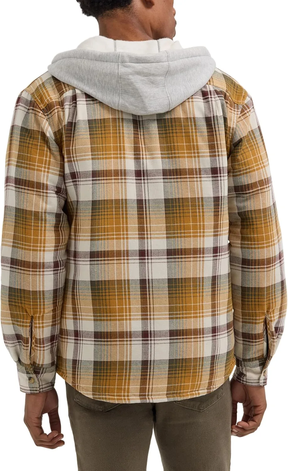 Wrangler Authentics Men's Long Sleeve Quilted Lined Flannel Shirt Jacket with Hood