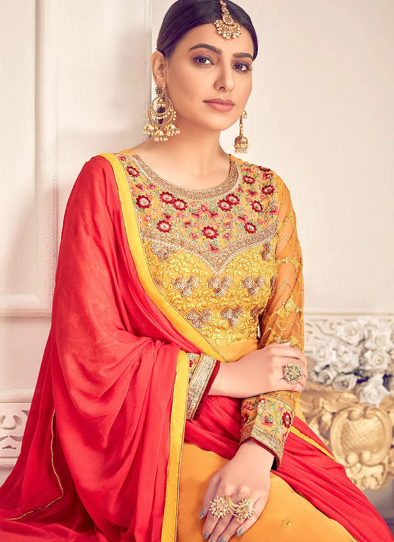 Yellow and Red Pakistani Palazzo Suit