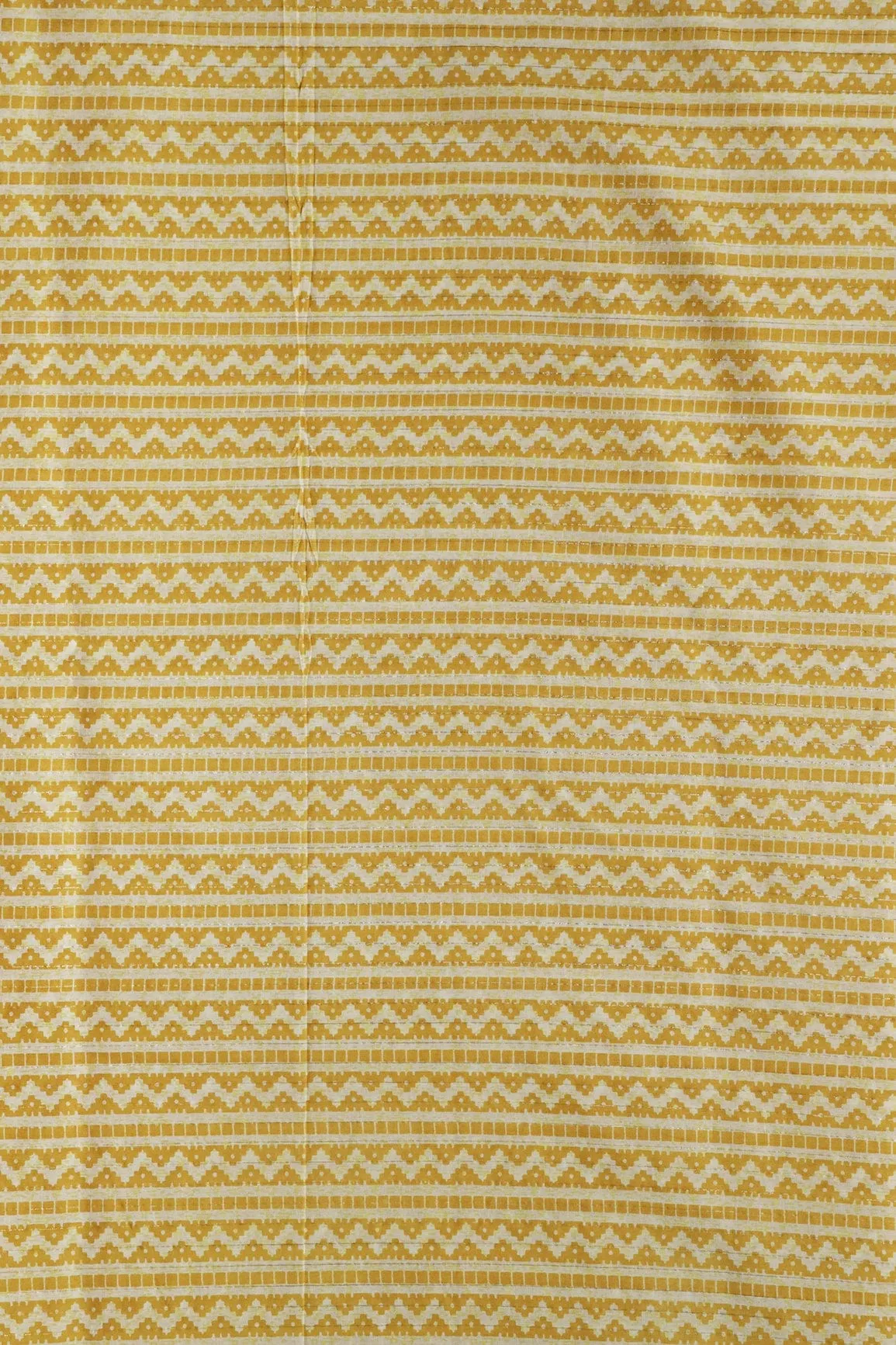 Yellow And White Chevron Pattern Screen Print Lurex Organic Cotton Fabric