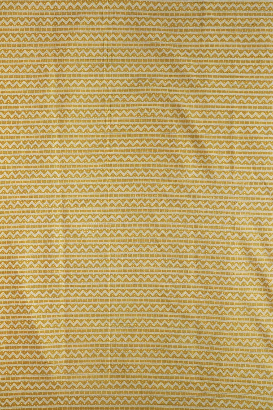 Yellow And White Chevron Pattern Screen Print Lurex Organic Cotton Fabric